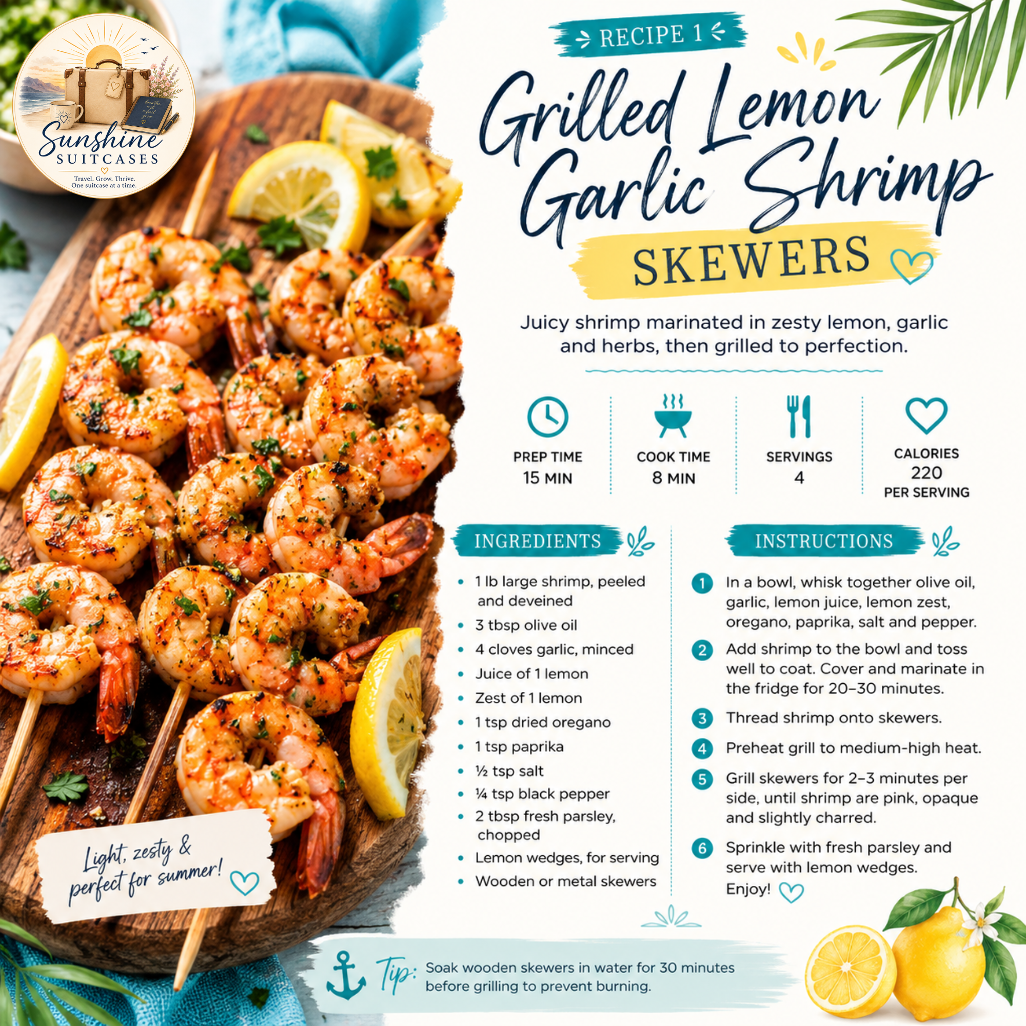 Grilled Lemon Garlic Shrimp Skewers